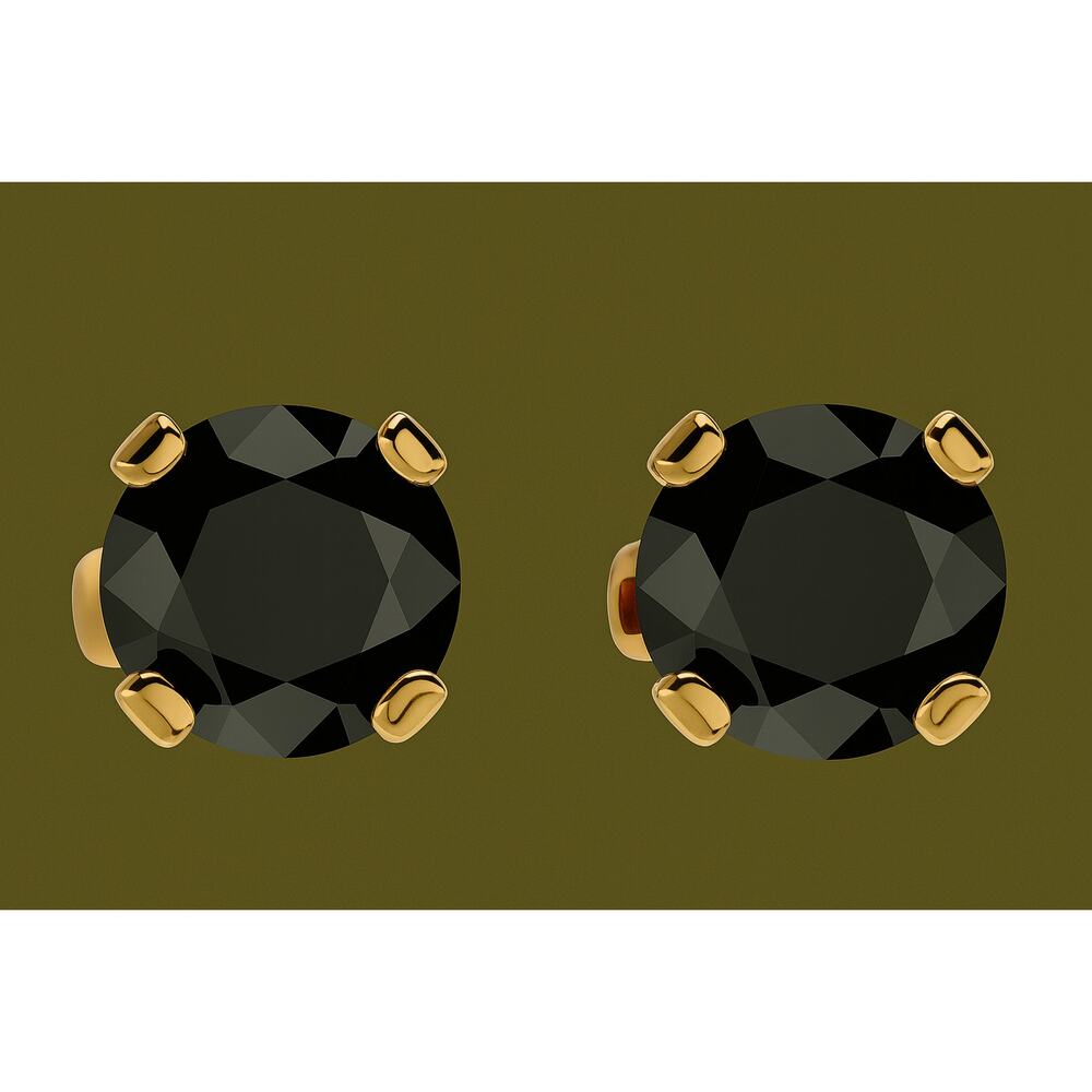 🖤 1ct Black Diamond Stud Earrings | 14K Yellow Gold | Bold & Minimalist NWT - Picture 2 of 5